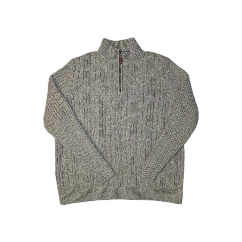 Tommy Bahama Mens Gray Cable Knit 1/4 Zip Mock Neck Sweater Size M